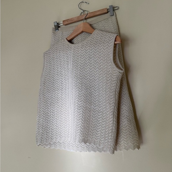 Chic Vintage Brandeis Italian Wool Metallic Knit Sleeveless Sweater Skirt Set - Picture 8 of 14